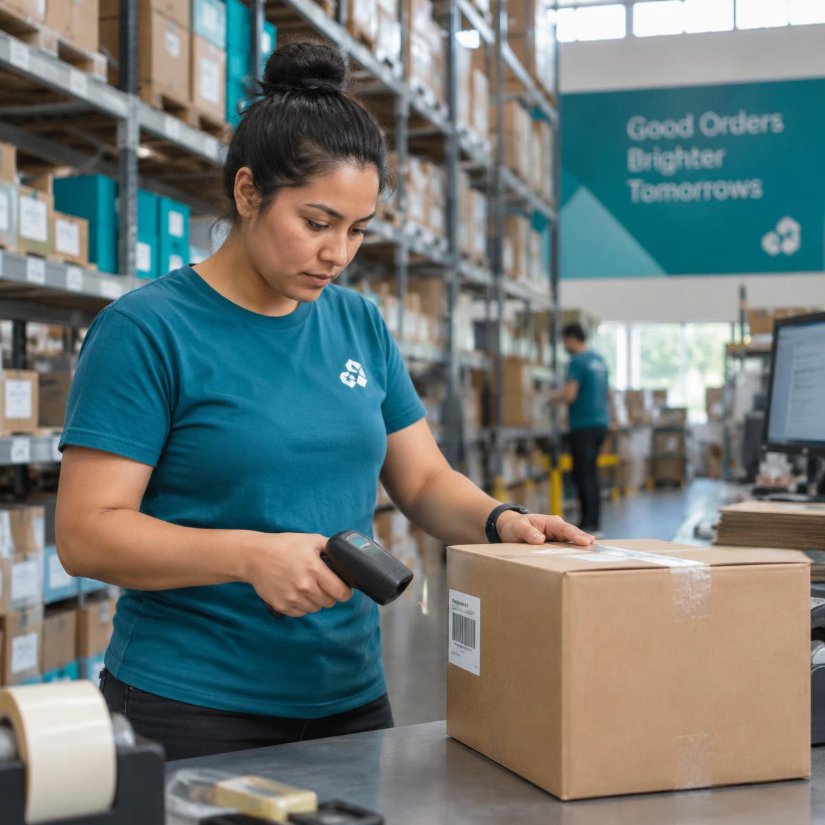 Warehouse team member scanning an outbound box